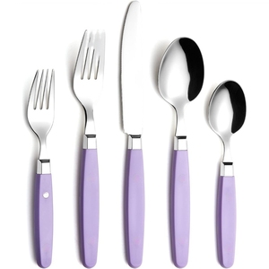 Set of 5 Stainless Steel <b>Flatware</b> Cutlery Purple Bone Handles Stylish Hotel Ware Restaurant Silverware Cutlery Premium Quality - Product Image 1