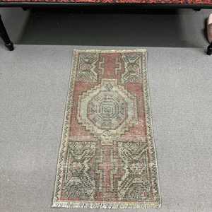1.3x2.5 ft Turkish Rug, <b>Red</b> Polka dot Vintage <b>Wool</b> Rug - Product Image 1