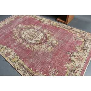 Tapis à tissage plat en laine beige violet de 5,9x9.8 pieds, motif patchwork turc pour décoration de salon, largeur de 4m avec support en latex - Product Image 4