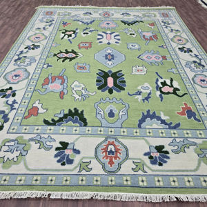 Alfombra de nudo de alta calidad moderna de 9x12 pies de lana India hecha a mano turca Oushak juego de alfombras para pasillo, oración y sala de estar - Product Image 1