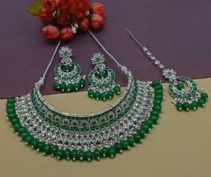 New Design Gold Plated Traditional <b>Drop</b> <b>Pearl</b> & Stone Studded Earring Mangtika Choker <b>Necklace</b> Set & Jewellery Set for Women - Product Image 4