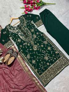 Designer Party Wear Faux Georgette Heavy Sequence Work & Thread Broderie Top Palazzo And Lace Border Cut Work Dupatta - Product Image 4