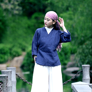 Femmes été automne Boho décontracté Maxi Yoga pantalon pur lin dernière impression numérique jambe large doux fluide bouton naturel - Product Image 1