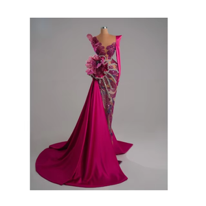 Robe de soirée élégante pour femme, silhouette sirène, longueur au sol, broderie artisanale, perles décoratives, tissu en maille douce pour - Product Image 6