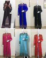 Robe longue élégante en georgette, Abaya musulmane, Kaftan, broderie main argent, or, noir, pour plage, soirée, mariage, soirée, adultes