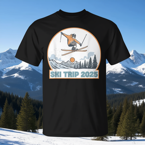 T-shirt unisexe pour adultes, manches courtes, col rond, pour voyage au ski 2025, chemise assortie pour vacances en famille - Product Image 3