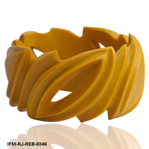 Vintage Carved Resin Bangle Butterscotch Yellow Leaf Design <b>Bracelet</b> Retro Boho <b>Stacking</b> Bangle for Women - Product Image 5