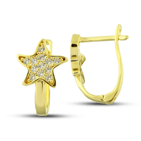 SEAGOLD Boucles d'oreilles pendantes à clip en or 14 carats de haute qualité, style tendance pour enfants, forme fleur, pierre de zircon, faites à la main, par un tiers