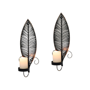 Soporte de vela montado en la pared diseño de hoja de metal con diseño de acabado de hoja negra calidad superior para decoración del hogar precio al por mayor - Product Image 1