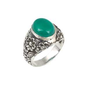 Anillo de Plata de Ley 925 para Hombre con Engaste de Ágata Verde, Bañado en Rodio, Certificado IGI, Joyería Fina para Uso Diario - Product Image 1