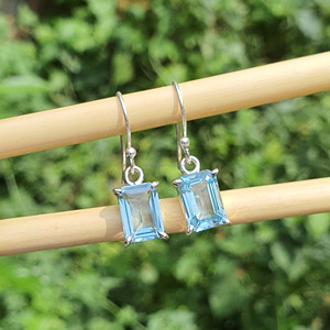 ต่างหู925เงินสเตอร์ลิงเคลือบทองคลาสสิกของขวัญแต่งงานของผู้หญิงพลอยสีฟ้าตัดมรกตทันสมัยหรูหราหรูหรา - Product Image 2