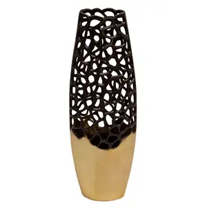 Coral Pattern Perforated Casted Aluminum Metal Accent Flower Vase Handcrafted Ideal For Fresh Flowers and Twigs