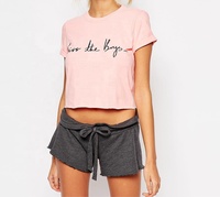 T-shirt Crop Top Femme en Toile Ultra Douce Style Exclusif Coupe Slim Col Ajusté Imprimé Personnalisé Motif Dessin Animé Appliqués Sexy