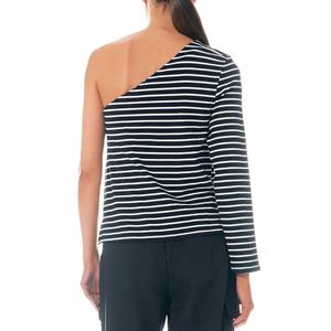 Top Asimétrico de un Solo Hombro con Rayas de Moda, Venta Caliente, Logotipo Personalizado, Camisetas de un Solo Hombro, Ropa de Calle Informal para Mujer - Product Image 2