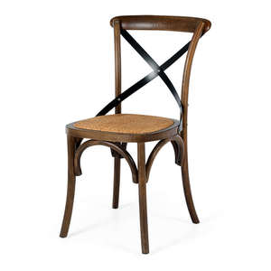 Chaise de Salle à Manger Industrielle Vintage à Dos Croisé avec Cadre en Bois Massif et Siège en Rotin Mobilier de Café Rustique pour Maison ou Restaurant - Product Image 1
