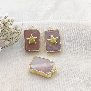 16x12mm rectángulo melocotón piedra lunar rebanada colgante chapado en oro galvanizado encanto joyería hecha a mano suministros al por mayor - Product Image 1