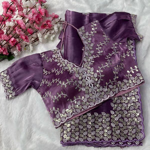 Lo último en Sari de lavanda de seda suave y deslumbrante, diseñador indio, la última blusa tradicional, ropa de fiesta exclusiva de lujo para mujer, la mayoría de la moda - Product Image 1