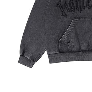 Sudadera con capucha con bordado desgastado de alta calidad, diseño personalizado, algodón hecho para hombres, Sudadera con capucha desgastada Vintage lavada con ácido - Product Image 4
