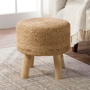 Pouf en jonc de mer tissé naturel le plus vendu salon décoration de maison contemporaine conceptions OEM noël personnalisé fait à la main Vietnam - Product Image 4