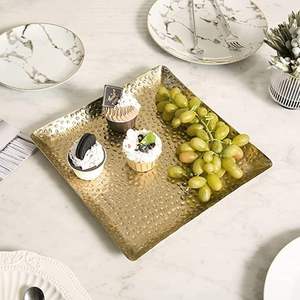 Bandeja de servicio de metal con asas, bandeja antigua de cobre y plato grande, hoteles, restaurantes, comedor, bandejas decorativas de diseño martillado - Product Image 3