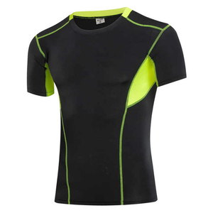 Camiseta de compresión deportiva ajustada para hombre, camiseta de manga corta de secado rápido que absorbe la humedad para Fitness y correr, patrón sólido - Product Image 1