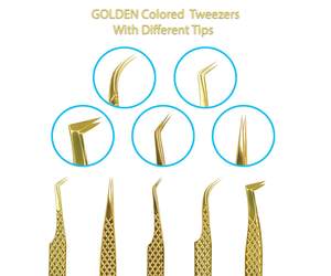 Ensemble d'outils professionnels japonais en acier inoxydable Pince à épiler d'extension de cils en or 5 pièces avec pointe pointue durable - Product Image 2