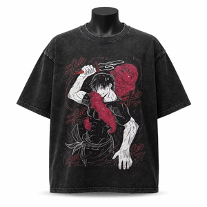Vintage Washed <b>Men</b> T-<b>Shirt</b> Character Funny Graphic Print Oversized Cotton Tee 250g Casual Summer Streetwear - Product Image 1