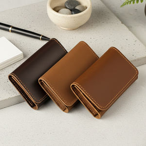 Rugged yet Refined Crazy Horse Leather Card Holder Minimalist Wallet with Vintage Snap Button Credit Card Case for <b>Men</b> & Women - Product Image 5