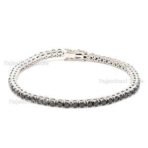 Pulsera de tenis de piedras preciosas de corte redondo de oro blanco sólido de 14 quilates con diamante negro tamaño natural de piedra de 2,5mm - Product Image 1