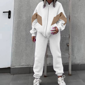 Gran oferta moda mujer contraste Color forrado Casual invierno Stand Collar cremallera completa Jogger tejido liso teñido" - Product Image 5