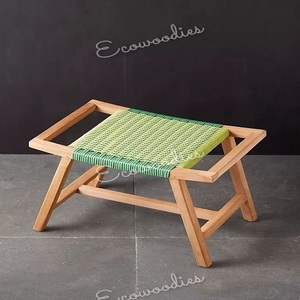 Patrimonio y estética moderna, taburete otomano de madera de bambú ecológico, taburete de reposapiés de madera de mimbre, consola con incrustaciones de hueso Otomano - Product Image 5