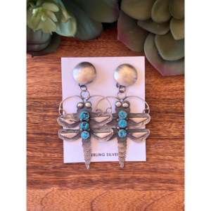 Pendientes Colgantes de Plata de Ley y Turquesa Kingman Tim Yazzie con Diseño de Libélula - Product Image 1