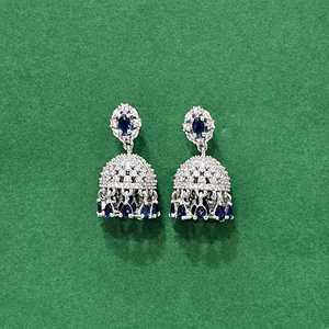 Collection exquise de boucles d'oreilles pendantes à la mode CZ Jhumki au design impeccable avec placage de rhodium Superbe collection exclusive - Product Image 2