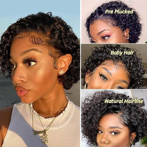 [حصرياً للصالونات] شعر مستعار قصير بيكسي كوت كامل الدانتيل 180% كثافة بدون غراء، شعر مستعار بوب قصير مجعد من الشعر البشري، شحن مباشر - Product Image 3