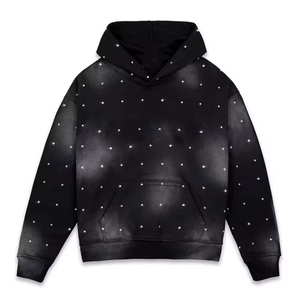 Sweat à capuche avec sérigraphie poids lourd éponge français lavage à l'acide à capuche personnalisé Streetwear surdimensionné strass à capuche hommes - Product Image 5