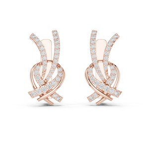 Pendientes colgantes curvos de moissanita redonda con diseño de onda, plata de ley 925, engaste de 66 piedras - Product Image 1