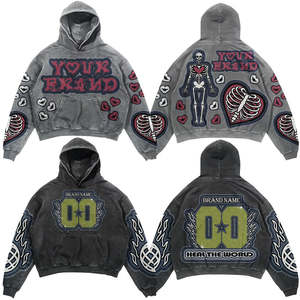 Sweat à capuche vintage délavé à l'acide pour homme, broderie personnalisée, logo appliqué, style streetwear, coton French Terry, hiver - Product Image 5