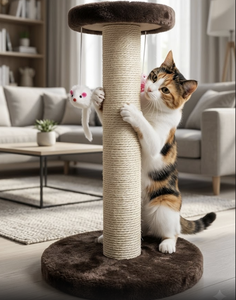 Grand arbre à chat en bois massif 17*17*20CM avec lit en sisal et jouet, emballé dans un carton - Product Image 1