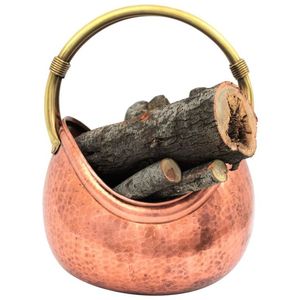 Cubo de carbón de cobre vintage con mango de latón fuerte y elegante Caño curvo ideal para la decoración clásica del hogar de la chimenea - Product Image 1