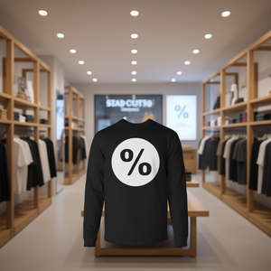 T-shirt a maniche lunghe con simbolo del segno del percentuale, girocollo nero, unisex, taglia adulta M L XL XXL - Product Image 3