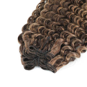 Extensions de cheveux lisses Yaki à clipser 10A, 8-28 pouces, brun foncé avec mèches caramel - Product Image 2