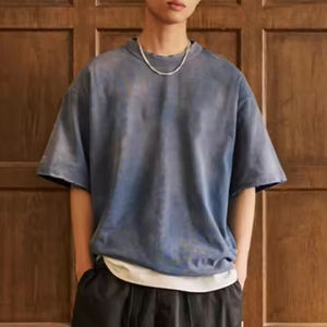 T-shirt surdimensionné lourd | T-shirt vieilli lavé à l'acide | Streetwear à col côtelé | Chemise personnalisée pour hommes de haute qualité - Product Image 3