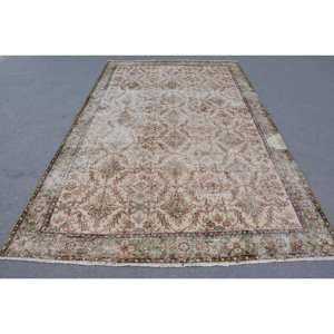 Tapis Turc Vintage Beige Vert 6.3X9.9 pieds Laine Tissage Plat avec Motif Patchwork pour Décorations de Salon Couloir Utilisation - Product Image 1