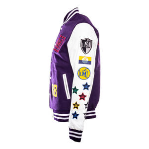 เสื้อแจ็กเก็ตสีม่วงสำหรับผู้ชายเสื้อแจ็กเก็ตผ้ากำมะหยี่แขนสีขาวปักอักษรบอมเบอร์เสื้อวิทยาลัยออกแบบได้ตามต้องการ2025แฟชั่น - Product Image 5