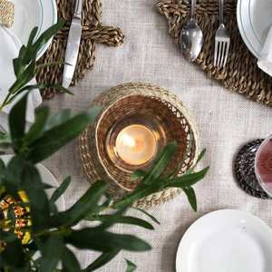 Ensemble de 2 lanternes tissées en jonc de mer lanternes à bougie en osier de rotin vente en gros - Product Image 6