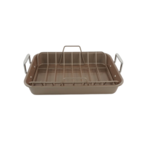 Rôtissoire en acier au carbone de qualité supérieure de 15x10 pouces avec support et poignée, plat de cuisson et poêle