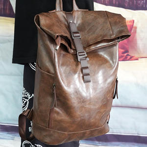 Sac à dos en cuir véritable à fermeture enroulable, finition antique, sac à dos de voyage en cuir de vachette, sac pour ordinateur portable pour homme, fabrication d'usine LTBP-0083 - Product Image 5