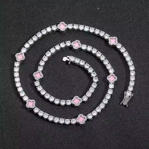 4.5mm Moissanite Cut Diamond <b>Tennis</b> Chain <b>Necklace</b> High End Iced Hip Hop Style <b>Silver</b>/Yellow Gold 10K for Gift Fashion PT950 - Product Image 5