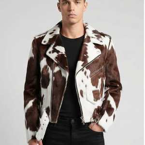 Chaqueta de cuero de vaca elegante para hombre con pelo auténtico, piel de vaca única para montar en invierno, chaqueta de cuero para exteriores para hombre - Product Image 4