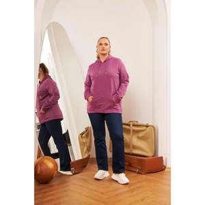 Sweat-shirt à capuche grande taille en prune - Product Image 6